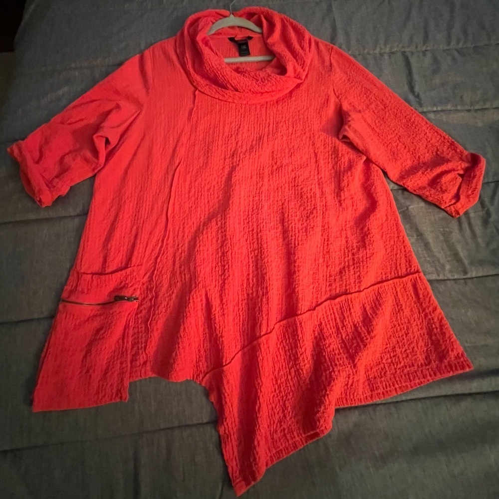 Ali Miles Boho Asymmetrical Tunic Gauzy Cowl-Neck Lagenlook Zip Pocket Sz XL - Picture 8 of 10